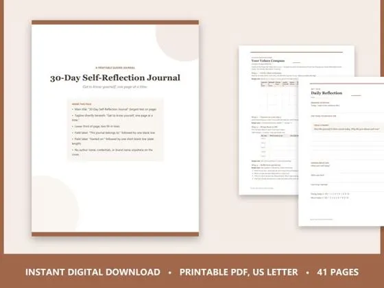 30-Day Self-Reflection Journal — printable PDF cover preview
