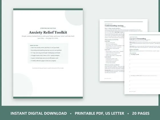 Anxiety Relief Toolkit — printable PDF cover preview