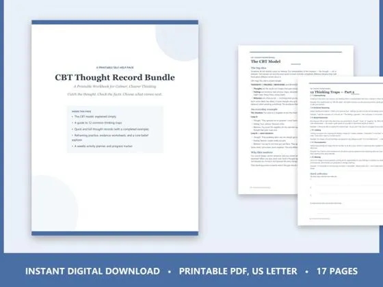 CBT Thought Record Bundle — printable PDF cover preview