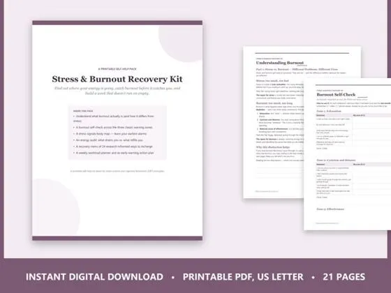 Stress and Burnout Recovery Kit — printable PDF cover preview